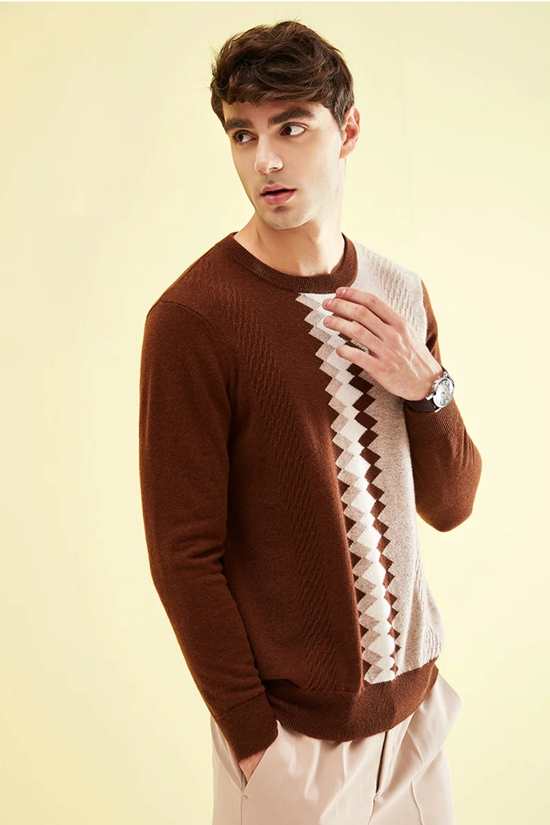 Мужской кашемировый свитер с круглым вырезом и длинными рукавами ZHILI