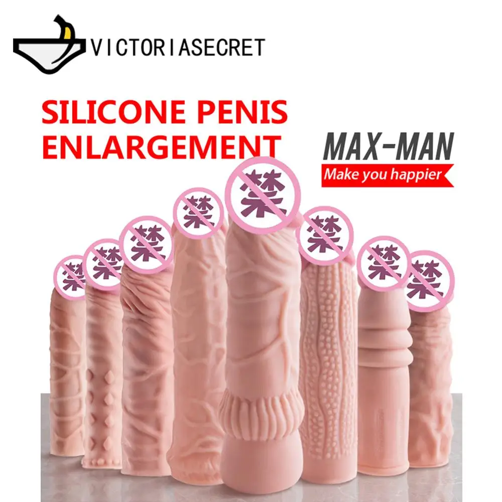 Reusable Silicone Condoms Penis Sleeve Extend Dildo Dick Ring Male Penis Extension Sleeves Sex Toys Adult Cock Rings for Man Gay