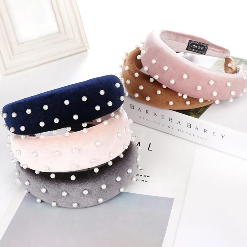

Thick Velvet Women Headband Hair Accessories Head Band Fashion Headwear Pearl Hairbands For Woman Drop Shipping