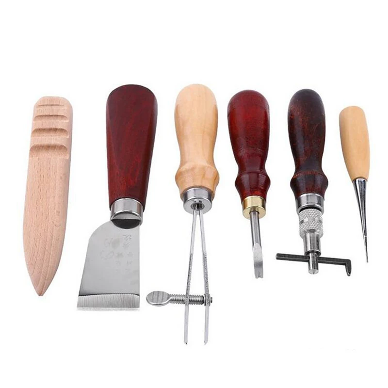 Leather Craft Tools Awl Trencher Edger Flat Polished Rods Cutter Knife DIY Leathercraft Novice Basic Tool Kit Set | Дом и сад
