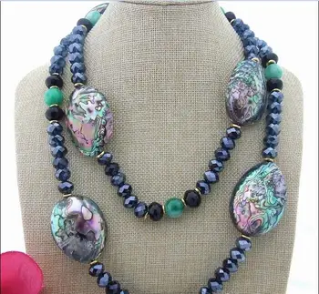

new 46" Onyx Paua Abalone Shell Crystal Necklace. earring set