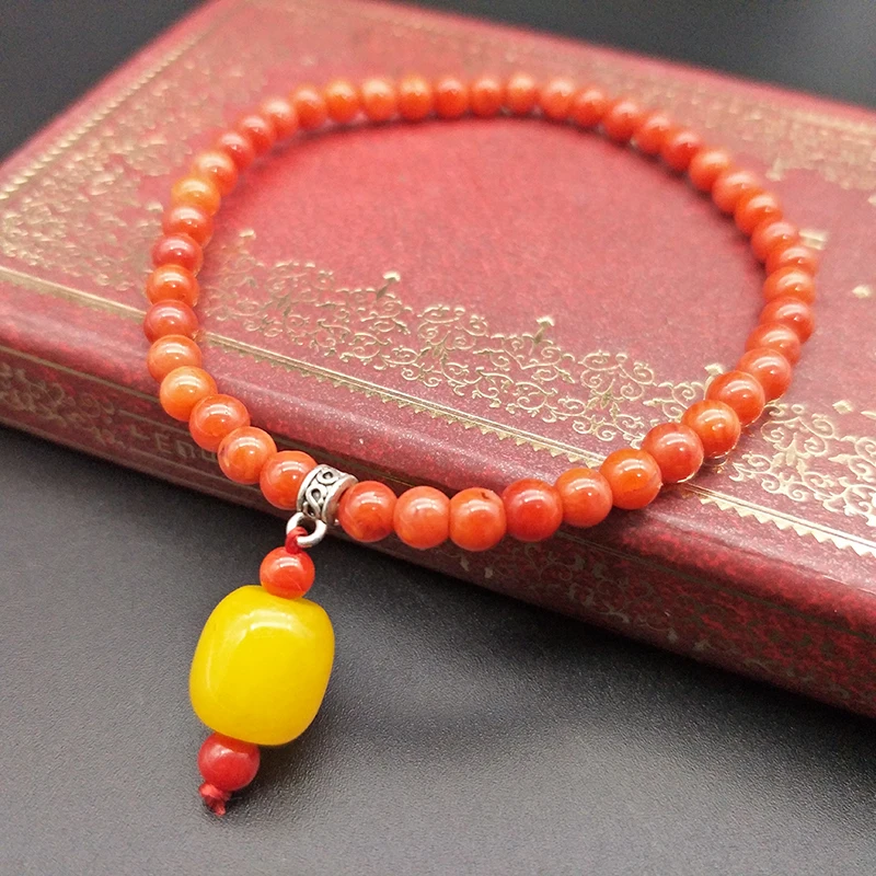 Shuangsheng 5 мм красный коралл женские часы-браслет желтый натуральный камень богемный в этническом стиле религиозное Ювелирное Украшение B255