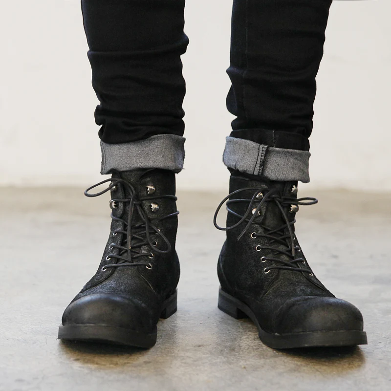 Men Fashion High Top Military Desert Boots Male Cow Leather Shoe Ankle Men s Casual Shoes