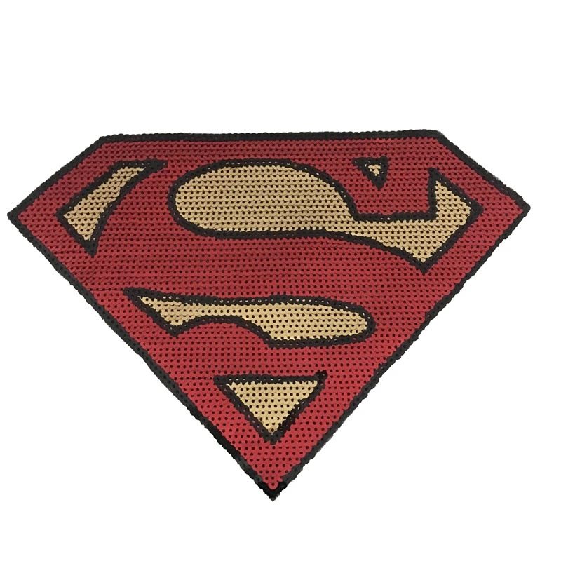 

New Arrival Red and Gold Sequined Superman Sign Iron on Patches for Clothes DIY Sequins Decoration Applique Patch Large 2PCS/lot