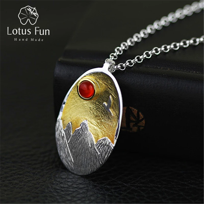 Lotus Fun реальные стерлингового серебра 925 натуральный агат ручной Fine Jewelry закат кулон без ожерелье Acessórios для женщин