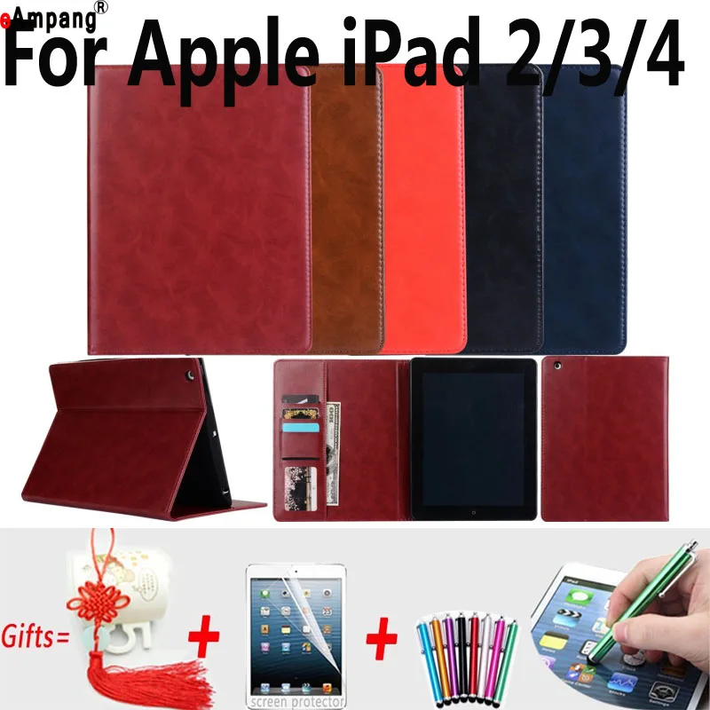 

Leather Cover for Apple iPad 2 Case High Quality Slim Case for ipad 3 Smart Stand Cover for iPad 4 Case 9.7 inch with Card Slot