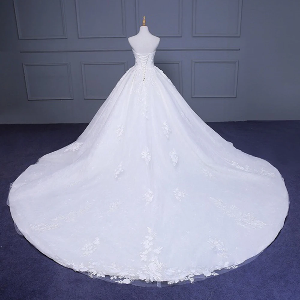 

Vestido De Noiva Princesa Custom Made Beading Sequins Appliques Lace Flowers Ball Gown Wedding Dresses With Chapel Train