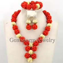 Блестящий яркий красный свадебный комплект ювелирных изделий с большими бусинами шары африканские Ювелирные наборы мода WB438