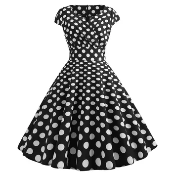 

Black Polka Dot V Neck Party Work Office Dress Retro Rockabilly Vestidos Plus Size Women Summer Dress 50s Vintage Casual Elegant