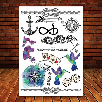 

waterproof temporary tattoo sticker Big large Black tatuagem Taty Body Art Anchor compass Around The World Glitter Tatoo Sticker
