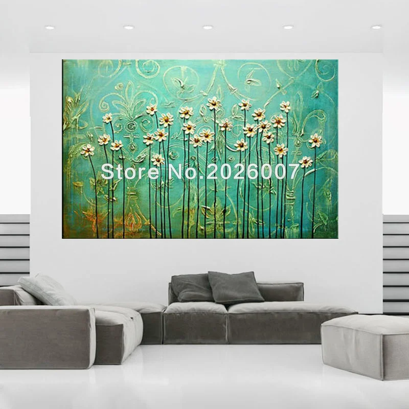 

Hand painted Abstract Art Green White Flower Tree Wall Art Picture Home Decor Thick Palette Knife Oil Painting On Canva