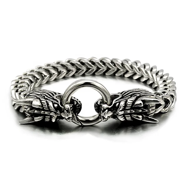 Niendo Hot Ing Silver Color Double Oriental Dragon Animal Niendo Hot Ing Silver Color Double Oriental Dragon Animal Bracelet Memorial Gift Men Stainless Steel Jewelry