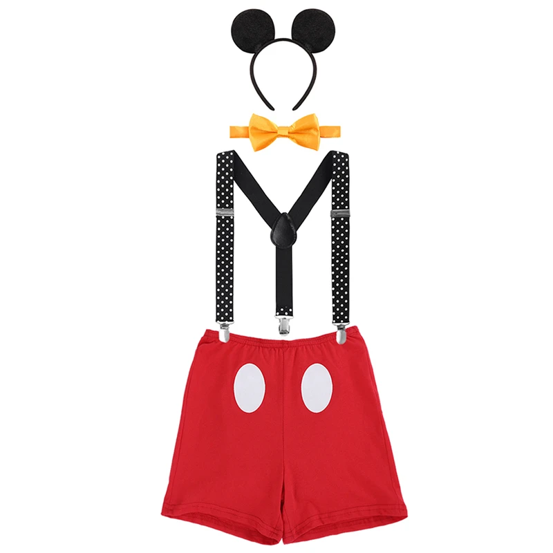 Mickey Mouse Baby Boys 1st Birthday Cake Smash Photo Prop Costume 4PCS Outfits