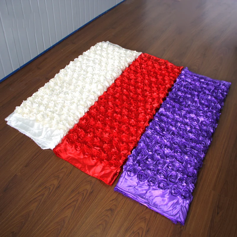 10M Satin Fabric 3D Rose Flower Aisle Runner Red Marriage Wedding Carpet Curtain Party Backdrop Table Cover Fabric Decoration