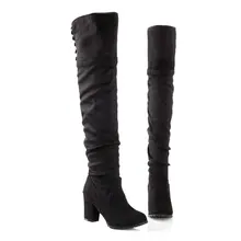 B2-7, размер 34-39, женские сапоги выше колена с круглым носком, женские сапоги без шнуровки, женская зимняя модная модельная обувь, женская обувь на высоком каблуке