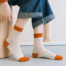 Новинка, зимняя женская обувь, украшенная Тепло Высокое качество сочетающихся цветов в полоску модные повседневные высоко-классные коттоновые носки