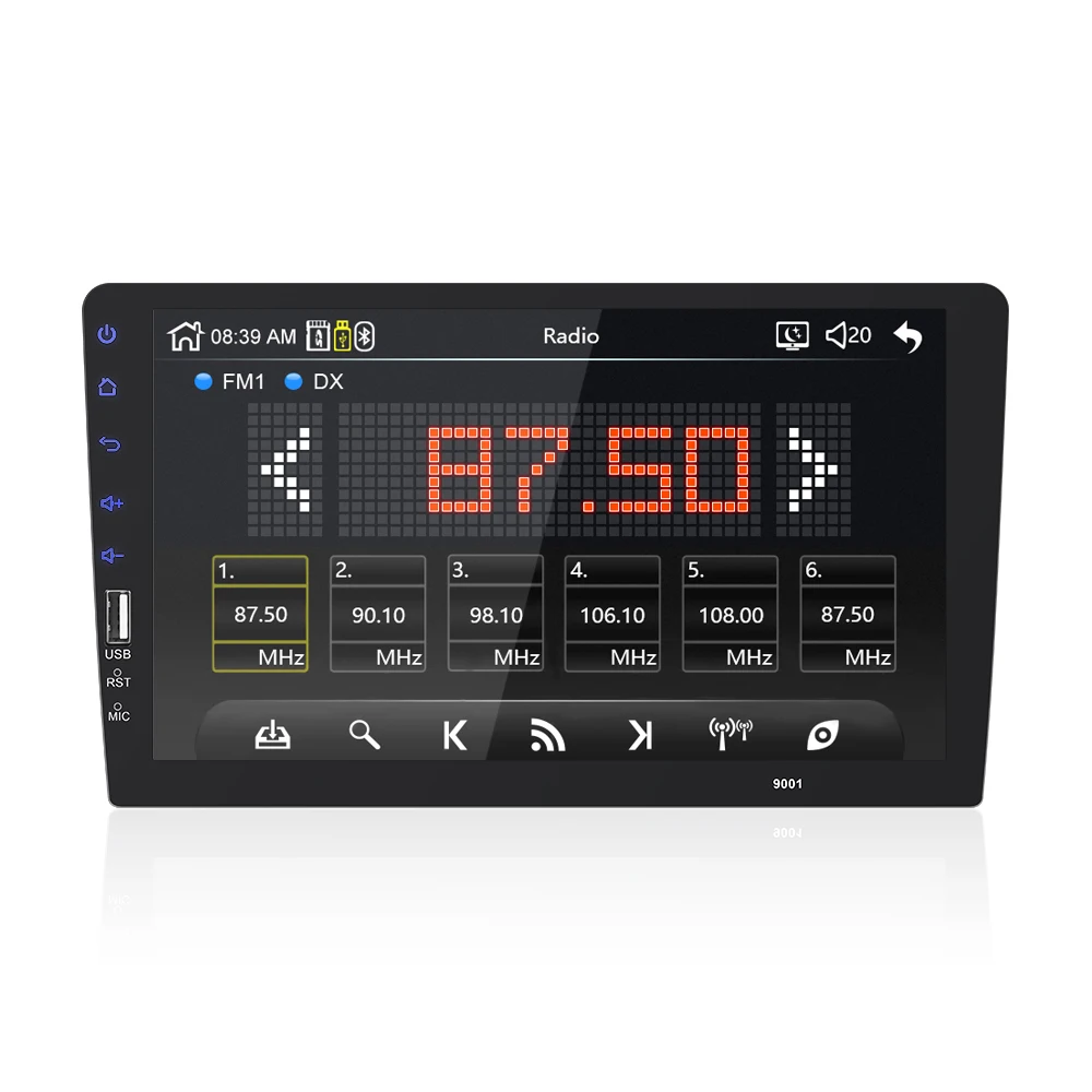  Reproductor multimedia para coche de 9''10. 1 pulgadas 1 din radio para coche Bluetooth USB Cámara 
