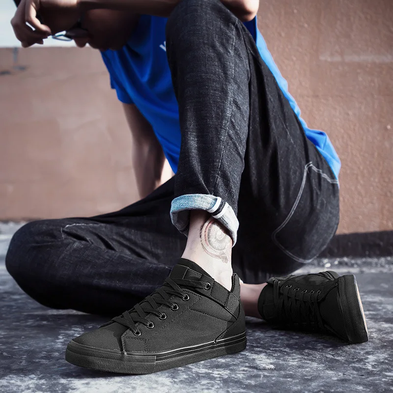 Mens High-top Canvas Shoes Men Spring Autumn Top Fashion Sneakers Lace-up High Style Solid Colors Man Black Shoes ghn78
