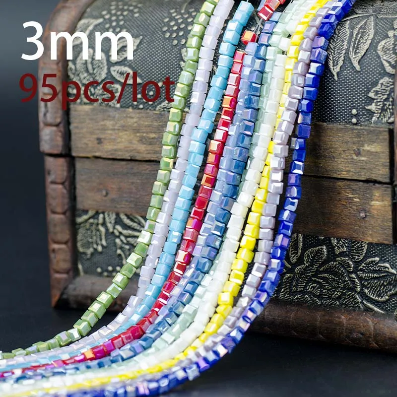 

High Quality Hot New 3mm Crystal Square Shape Cube Austria Faceted Loose Spacer Round Glass Beads for Jewelry Making 95Pcs/lot