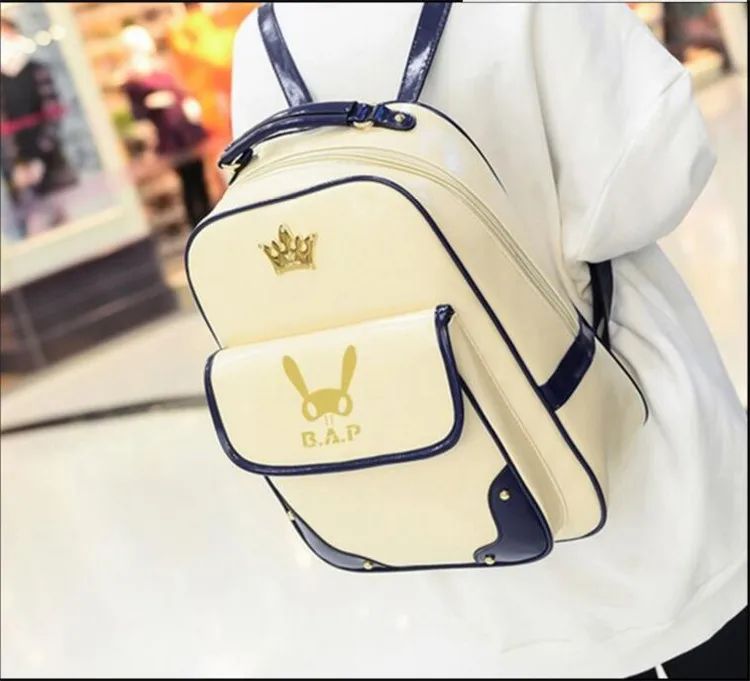 

kpop 2017 B.A.P fashion Korea Backpack Imperial crown Mark B.A.P Bronzing logo PU Mountaineer Mountain tourism canvas