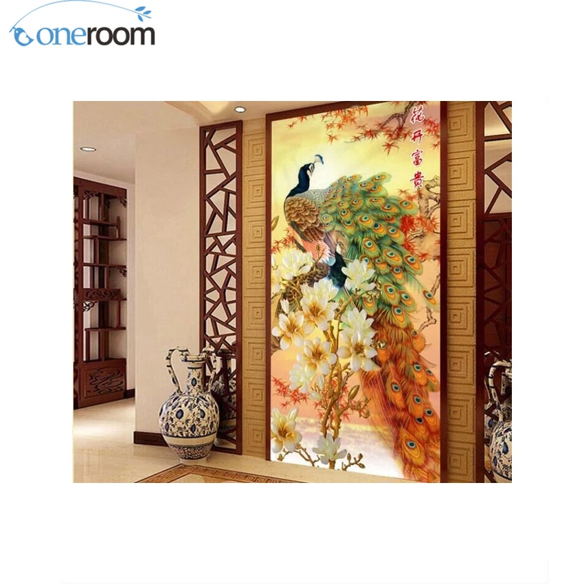 

Counted cross stitch Needlework,DIY DMC blooming flowers peacock Cross stitch ,The vertical version of magnolia silk