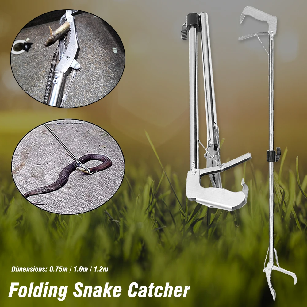 Inoxidável Cobra Alicate Dobrável Tong Vara Grabber Catcher Caça Ferramenta Aço 14 Ferram. atividade ar livre