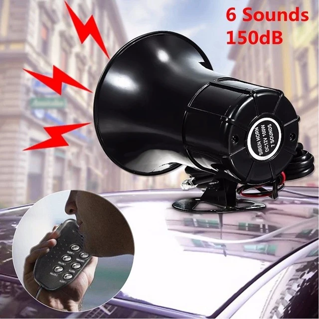 150dB Black 100W 6 Sounds Loud Warning Car Alarms Police Fire Siren