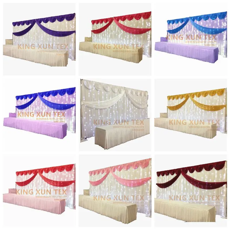 

Ice Silk Wedding Backdrop Curtain Include Led Light Stage Background With Top Swag Drape Valance