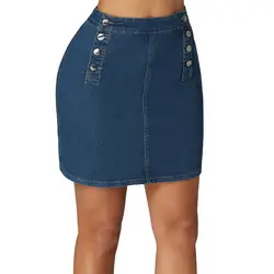 2019 микроюбка синий двубортный функциональные кнопки джинсы юбка # LC65144-5