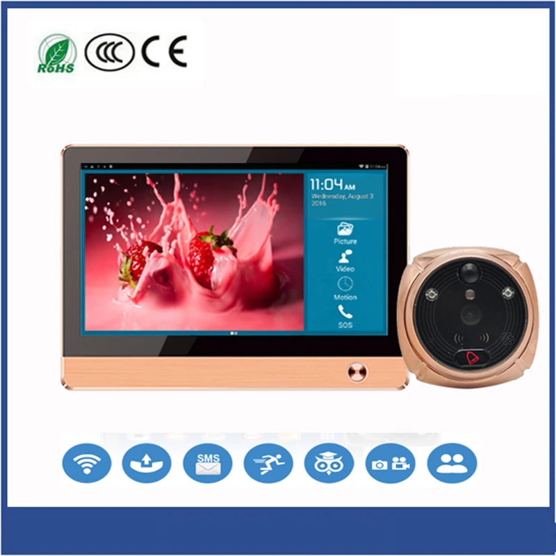 

Free Shipping Rollup iHome4 Android IOS APP Control Wireless Wifi Peephole Video Door phone Viewer WIFI Peephole Doorbell System