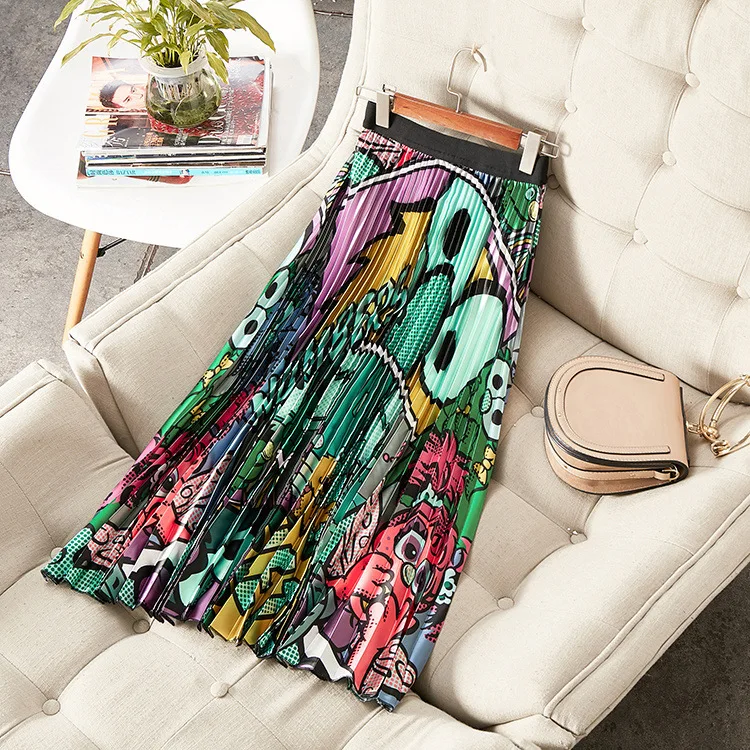 High quality fashion print pleated Skirts Summer women