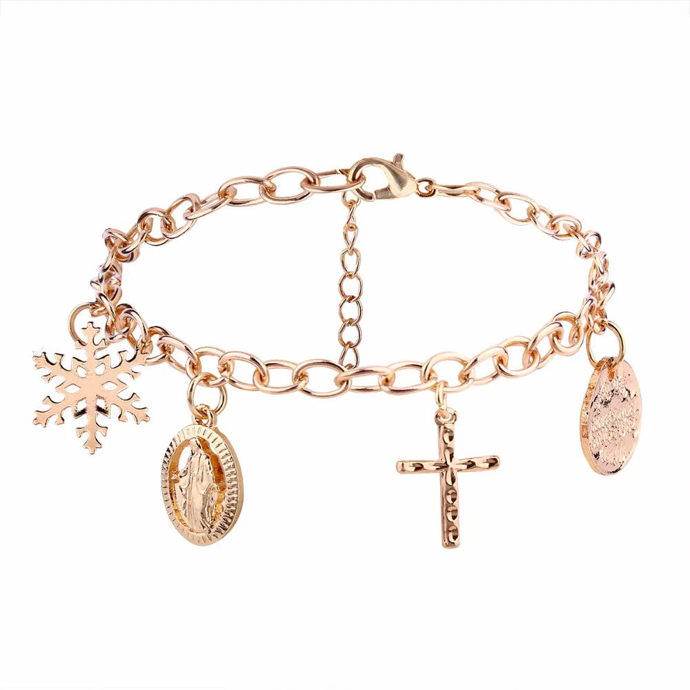 Golden Cross Bracelet Jesus Virgin Mary Saint Cross Bracelet Bangle for