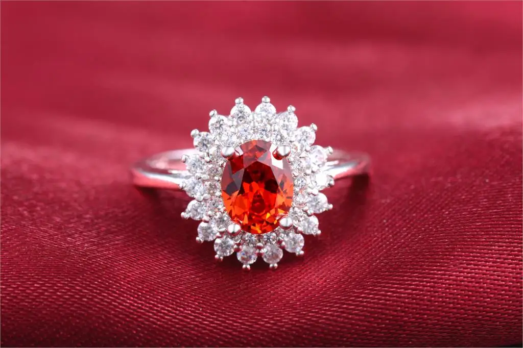 Hot oval Red women wedding ring silver platedlady jewelry 2016 new wedding zircon luxury ring factory oem us 6 7 8 drop shipping