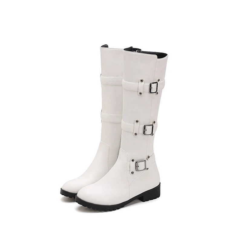 BLXQPYT Hot Sale Spring Autumn Knee High Boots Women Fashion zipper Square Heel Shoes Woman Winter Large Small Size 30-50 H8-1F - Цвет: white with fur