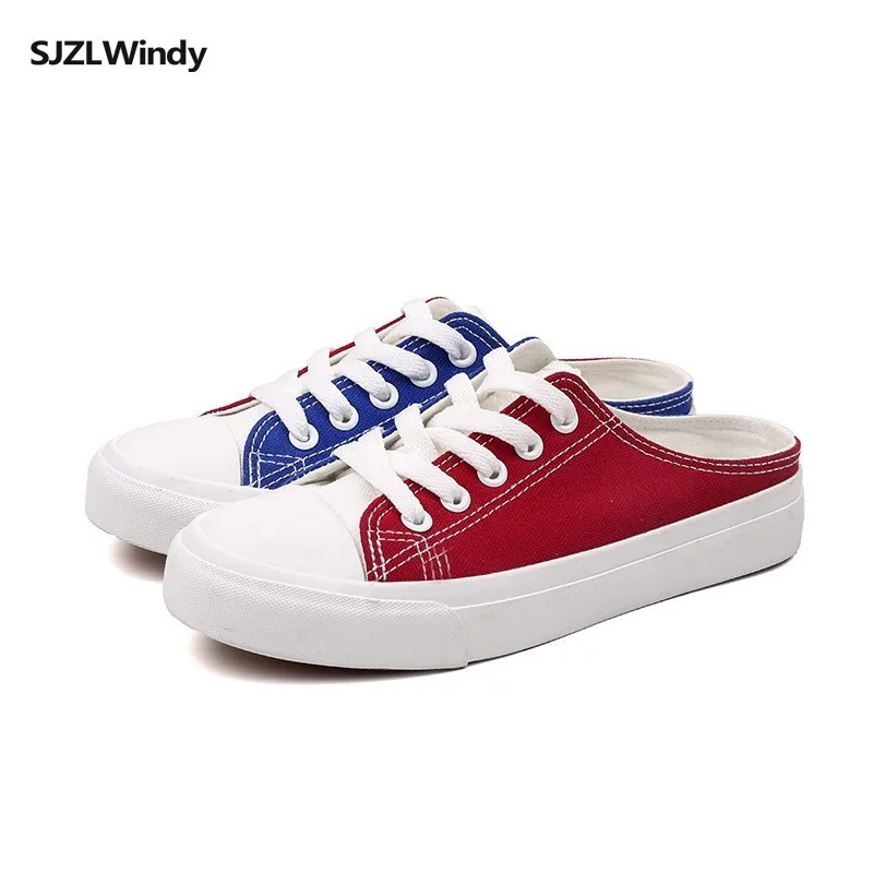 

Spring/summer 2019 new loafers go with all colors canvas shoes women's shoes go with flat/half slippers
