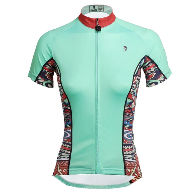 Women Mint Green Short Sleeve Full Zipper Bike Jerseys 100Polyester