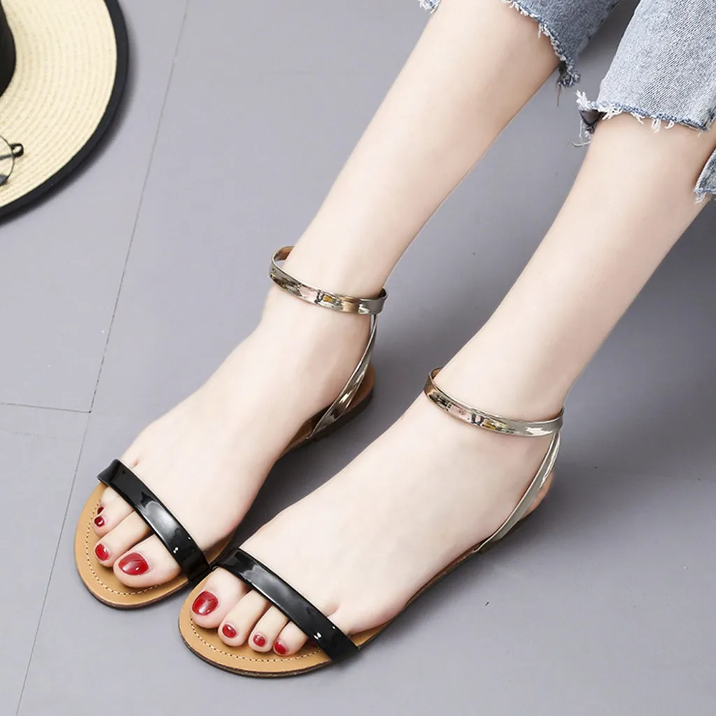 SAGACE 2019 الصيف النساء الصنادل بسيطة بلون مفتوحة اصبع القدم الصنادل الأزياء روما نمط الصنادل عارضة صنادل شاطئ May16