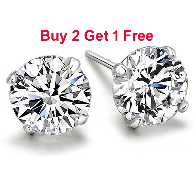 Real 925 Pure Sterling Silver Purple White Champagne Black Cz Real 925 Pure Sterling Silver Purple White Champagne Black Cz Crystal Round Stud Earrings For