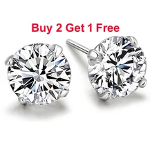 Настоящее чистое серебро 925 пробы, фиолетовый псевдо бриллиант, CZ, большие круглые серьги с кристаллом, для женщин, девушек, мужчин, модное ювелирное изделие