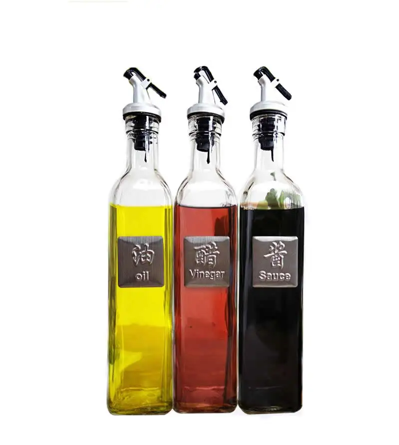 Bouteille en verre pour Huile Bouteille d/'huile et de vinaigre en verre 500 ml x 4 BEYONDA Distributeur d/'huile d/'olive Anti-salissure et Anti-Gouttes sans plome Sauce avec Bec verseur Étanche