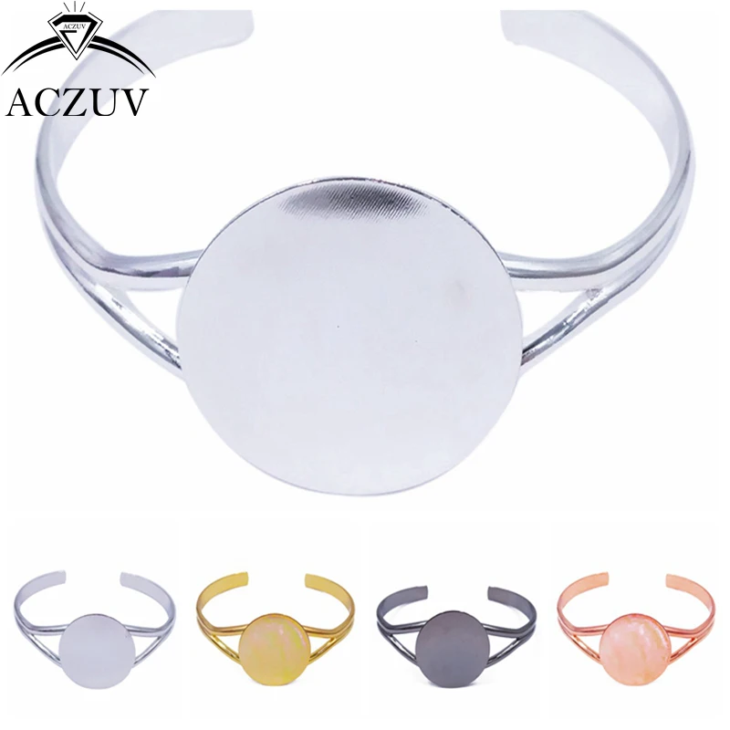

ACZUV 50pcs 25mm Flat Pad Round Cabochon Base Settings Cuff Bracelet Blanks Bezel Bangle Bracelet Blank BBS028