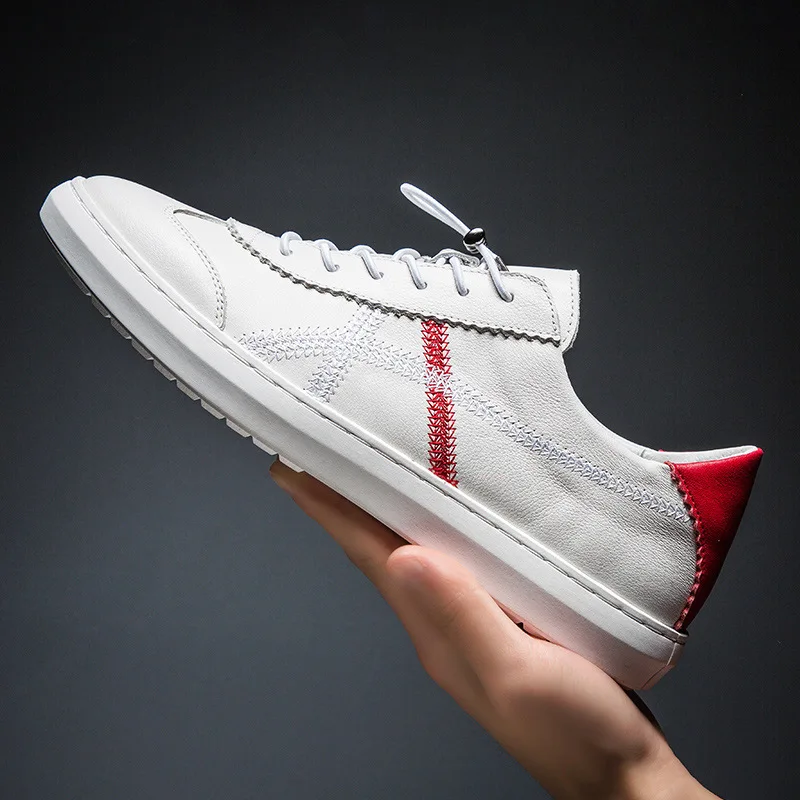 100% Genuine Leather Shoes Men White Sneakers Mens Casual Shoes Male Footwear Cow Leather Black White Shoes Soft KA1473