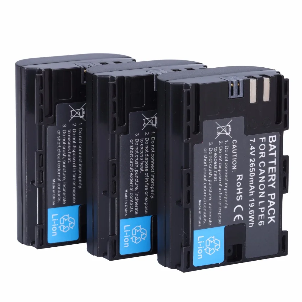 3Pcs Full coded LP E6 LPE6 2650mAh Battery Batteria For Canon 5D Mark II III and IV 70D 5Ds 6D