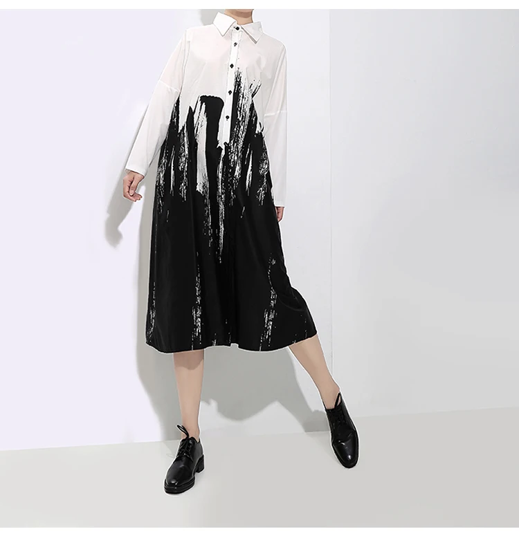 Manga comprida Vestido de Camisa de Impressão