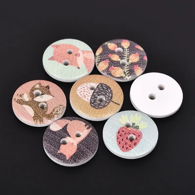 50 шт. 15 мм круглая форма деревянная кнопка милый рисунок лисы швейная кнопка для одежды рукоделие DIY украшения из ткани