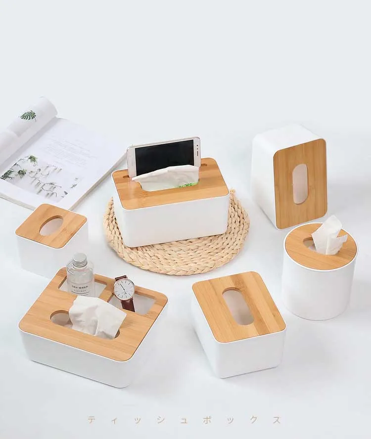 Съемный бамбуковый Деревянный чехол, пластиковая коробка для салфеток, контейнер, держатель для хранения, органайзер для сотовых телефонов, держатель для салфеток, украшение для дома