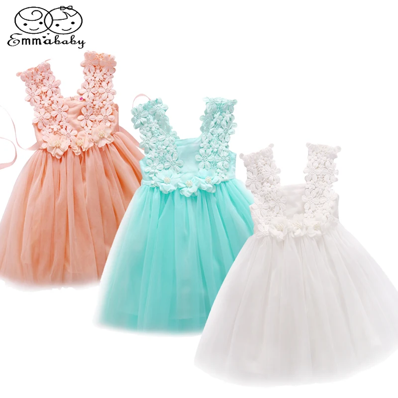 

Emmababy Summer Kids Baby Girl Princess Dresses Lace Tulle Flower Fancy Backless Sleeveless Dress Gown Formal Party Dress 2-7Y