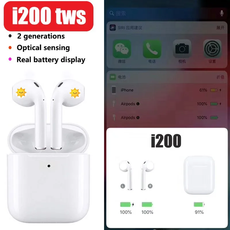 

i200 tws Perfect Clone Air 2 Wireless Bluetooth Earphone Original Animation Wireless headphone Pop-up In-ear Detection For IP6 7