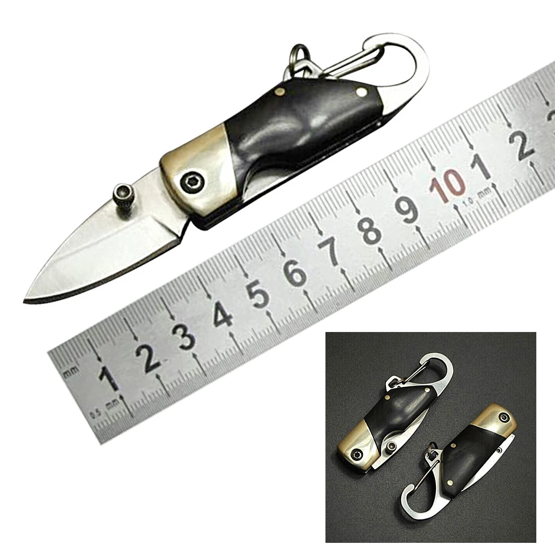 

Survive Kit Tool Portable Pocket Tool Stainless Steel Mini Folding Knife with Carabiner Hanging Buckle For Hike Outdoor Camp