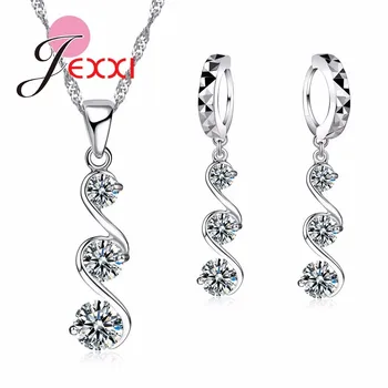 

Charms Cubic Zirconia CZ Crystal Long Tassel Drop Necklace Earrings Brinocs 925 Sterling Silver Anniversary Wedding Gift